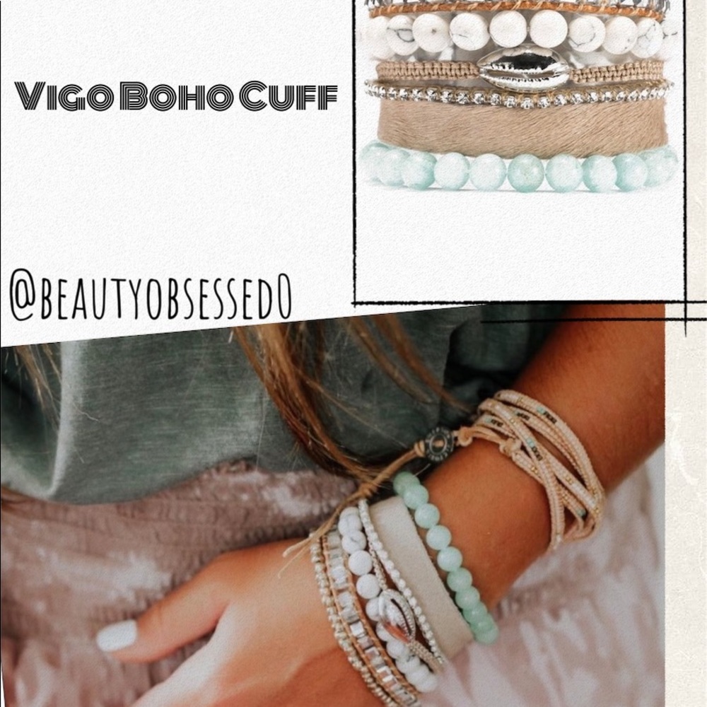 Victoria Emerson Vigo Boho Cuff in White, Mint, Beige & Gold